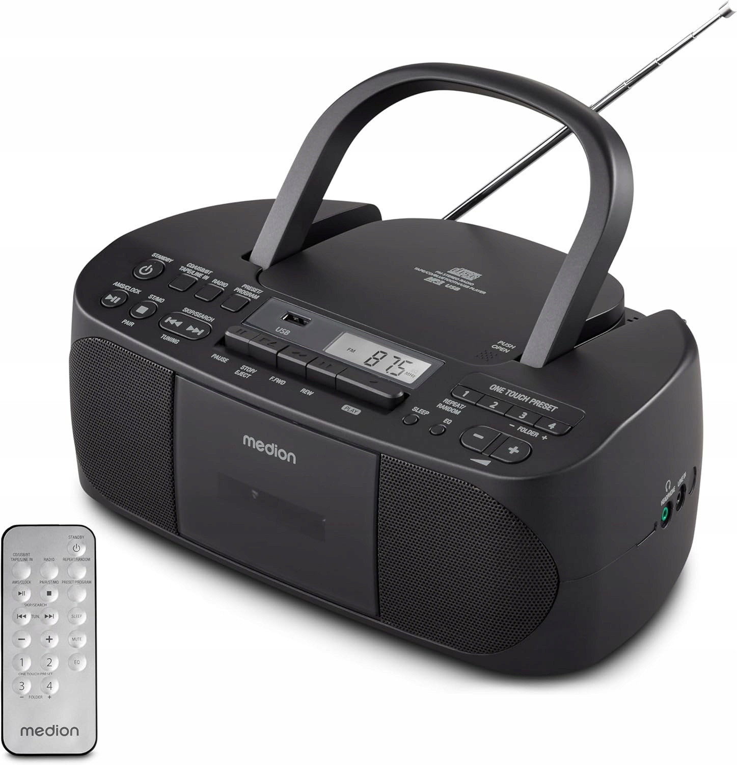 Černý Boombox Radiopřijímač MD43429 CD-MP3 Usb Stereo Magnetofon