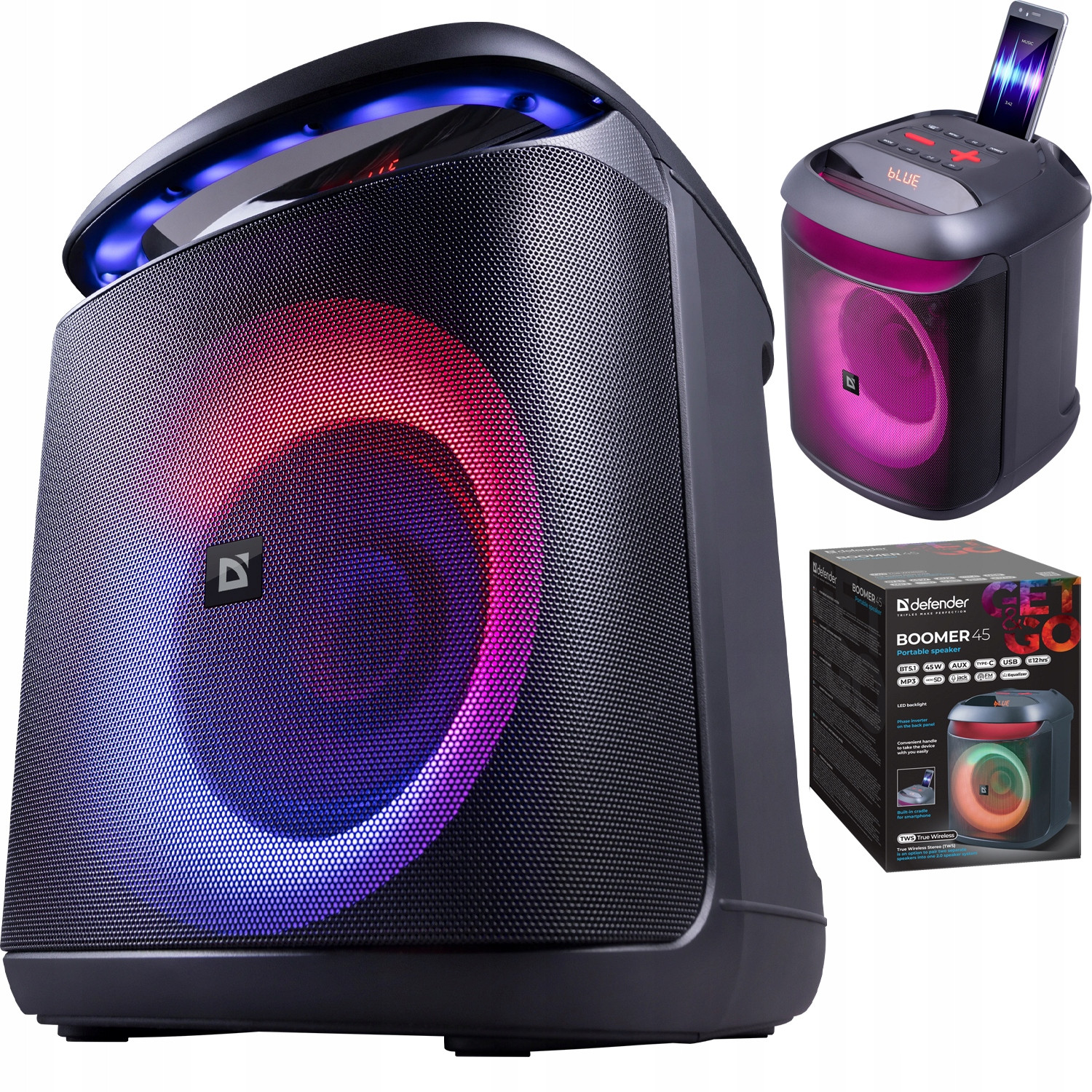 Velký Bluetooth Reproduktor Bezdrátový Přenosný Partybox Rádio Fm Boomer 45