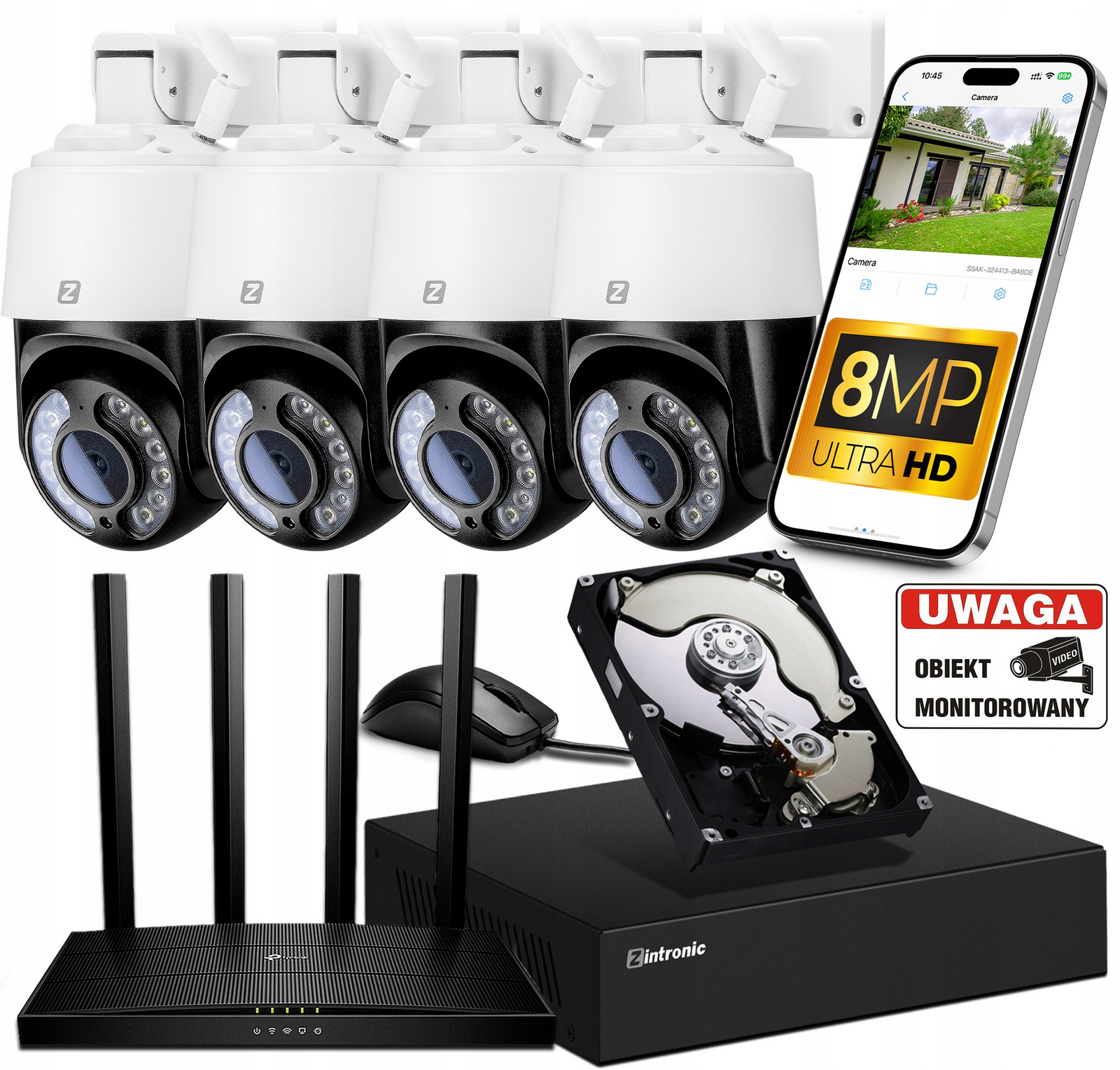 Sada pro Monitorování Ip WiFi 4 Kamera Venkovní Otočná WiFi 8MPx 8MP 4K