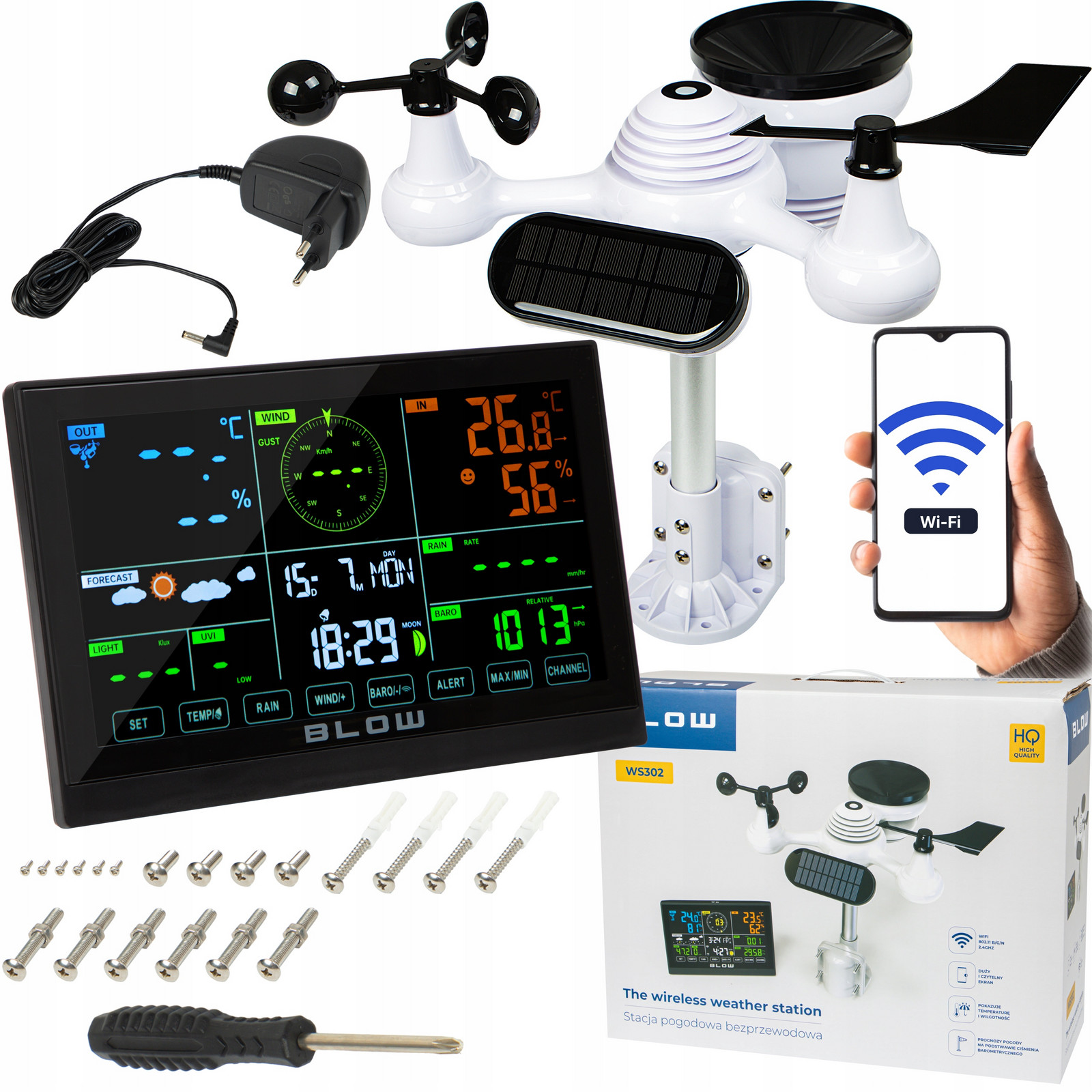 Profesionální Meteostanice Vlhkoměr Teploměr Hodiny WiFi Senzor