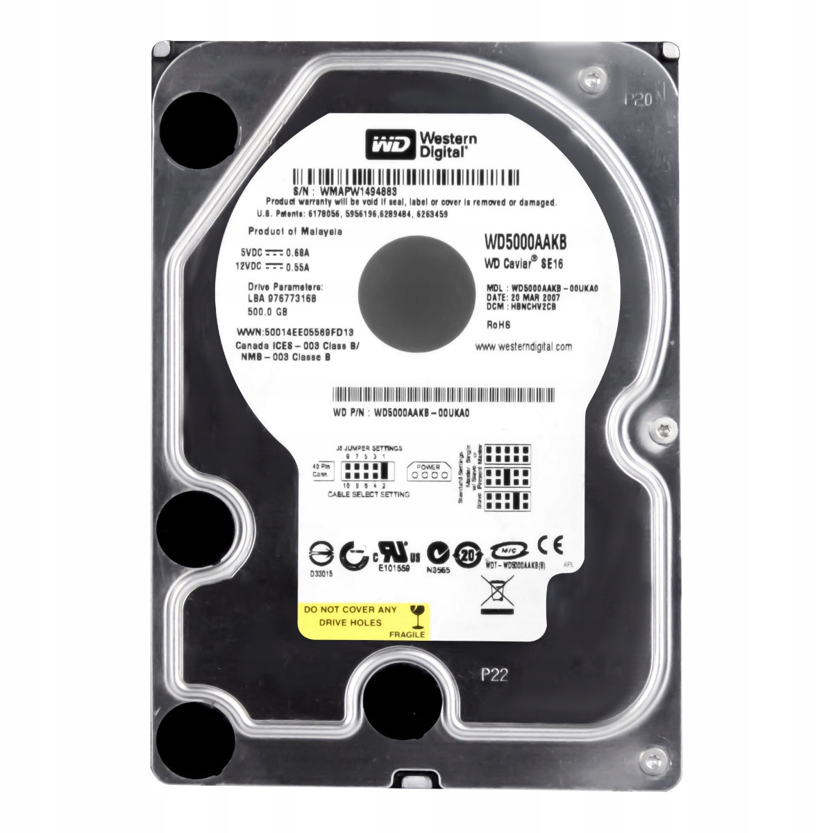 Wd Caviar 16 500GB 7.2K 16MB Ata 3.5'' WD5000AAKB