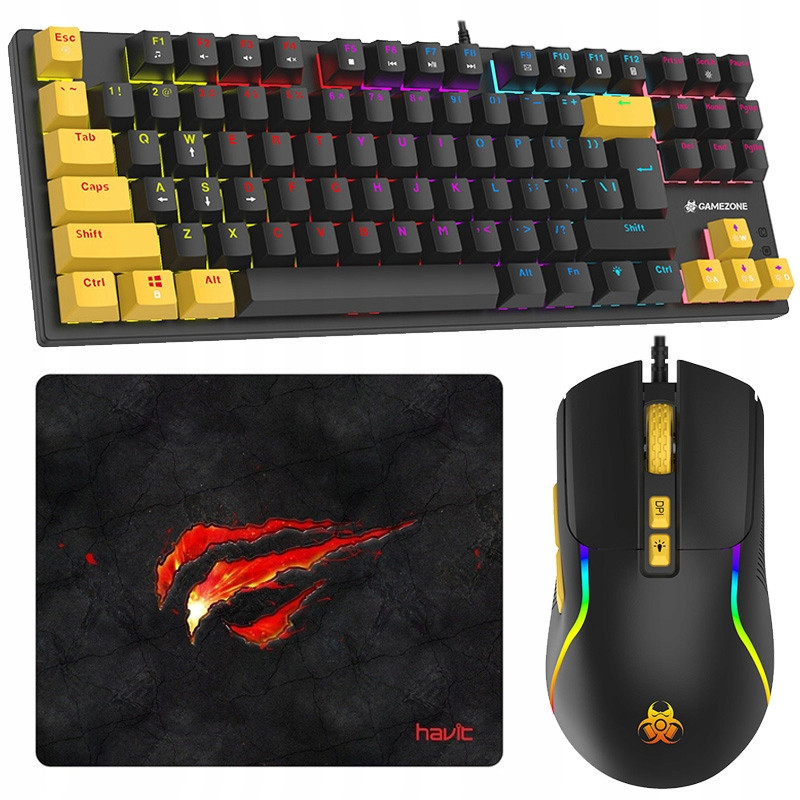 Set 3v1 Herní Mechanická Klávesnice Rgb Esportová Myš Podložka