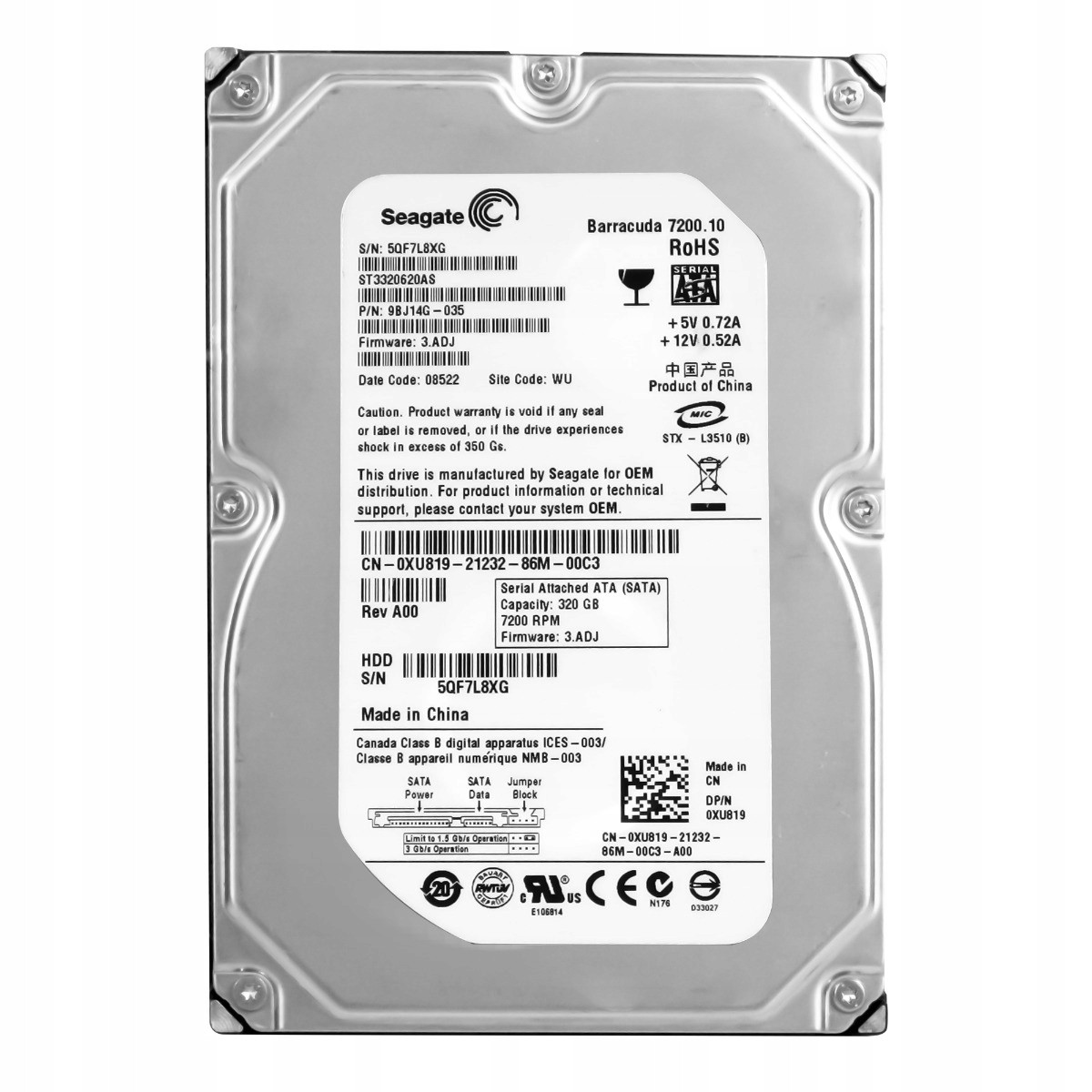 Dell 0XU819 320GB 7.2K Sata II 3.5'' ST3320620AS
