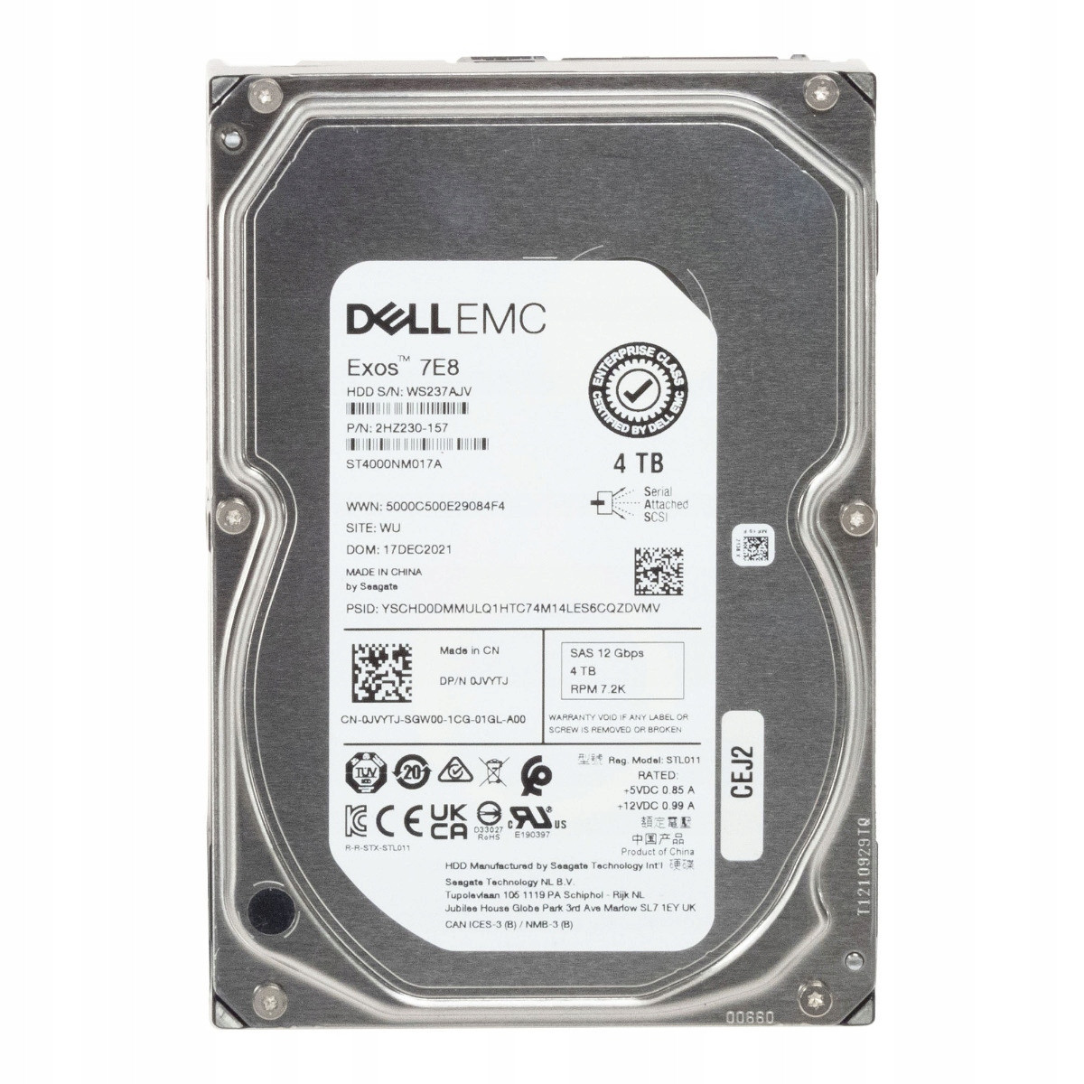 Dell 0JVYTJ 4TB 7,2K 256MB SAS-3 3,5'' ST4000NM017A