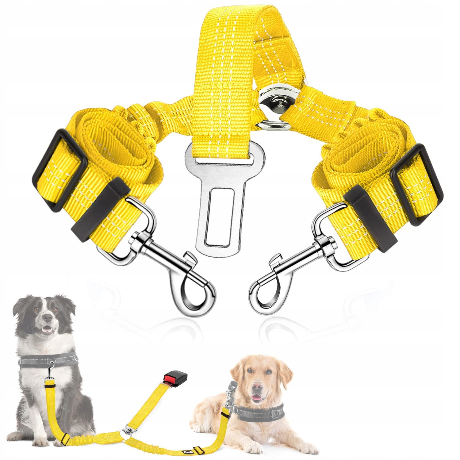 Slowton Bezpečnostní pás pro psa do auta Nastavitelný Odrazový Žlutý