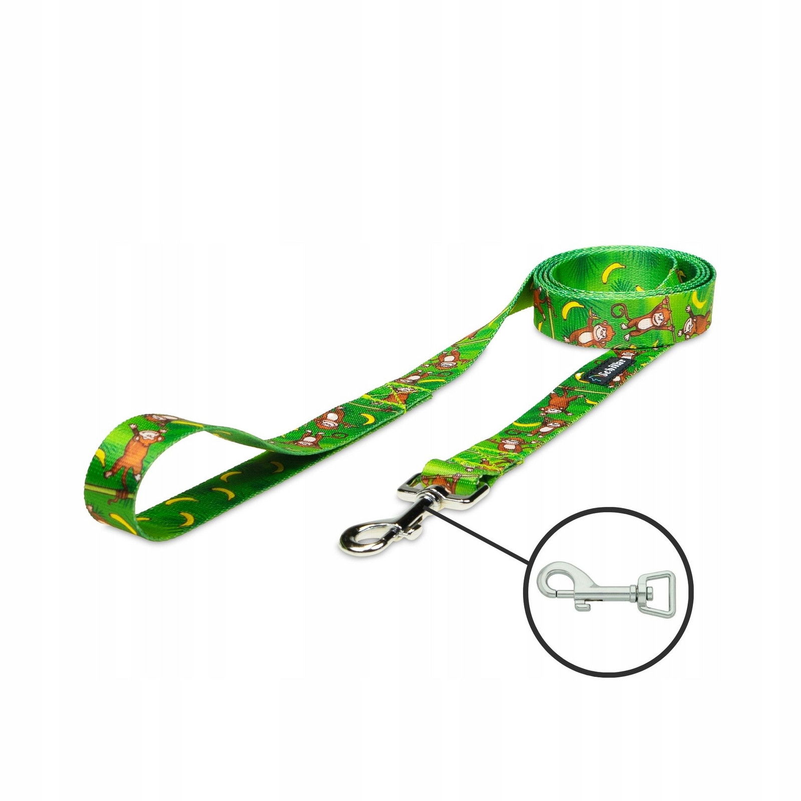 Vodítko městské pro malého mikro psa zelené opičky banány 200cm 15mm xxs xs
