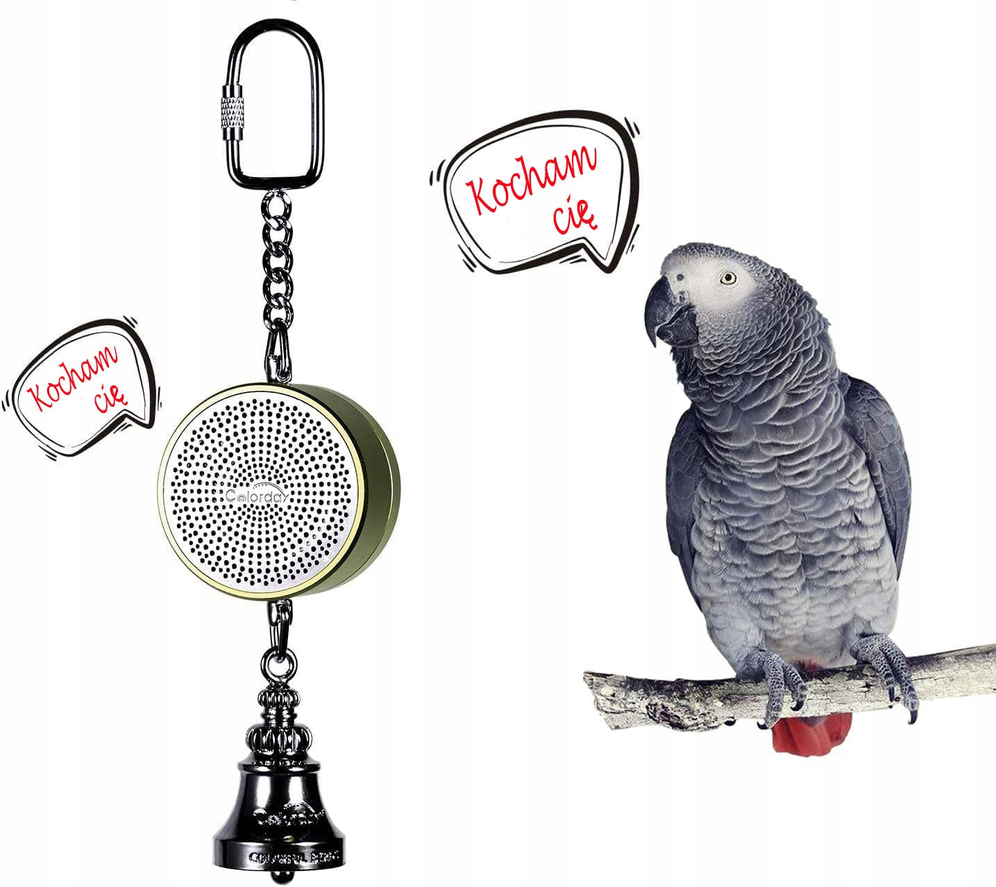 Zabawki dla ptaków Mówiąca papuga a interaktywny dzwonek głosowy (zielony)