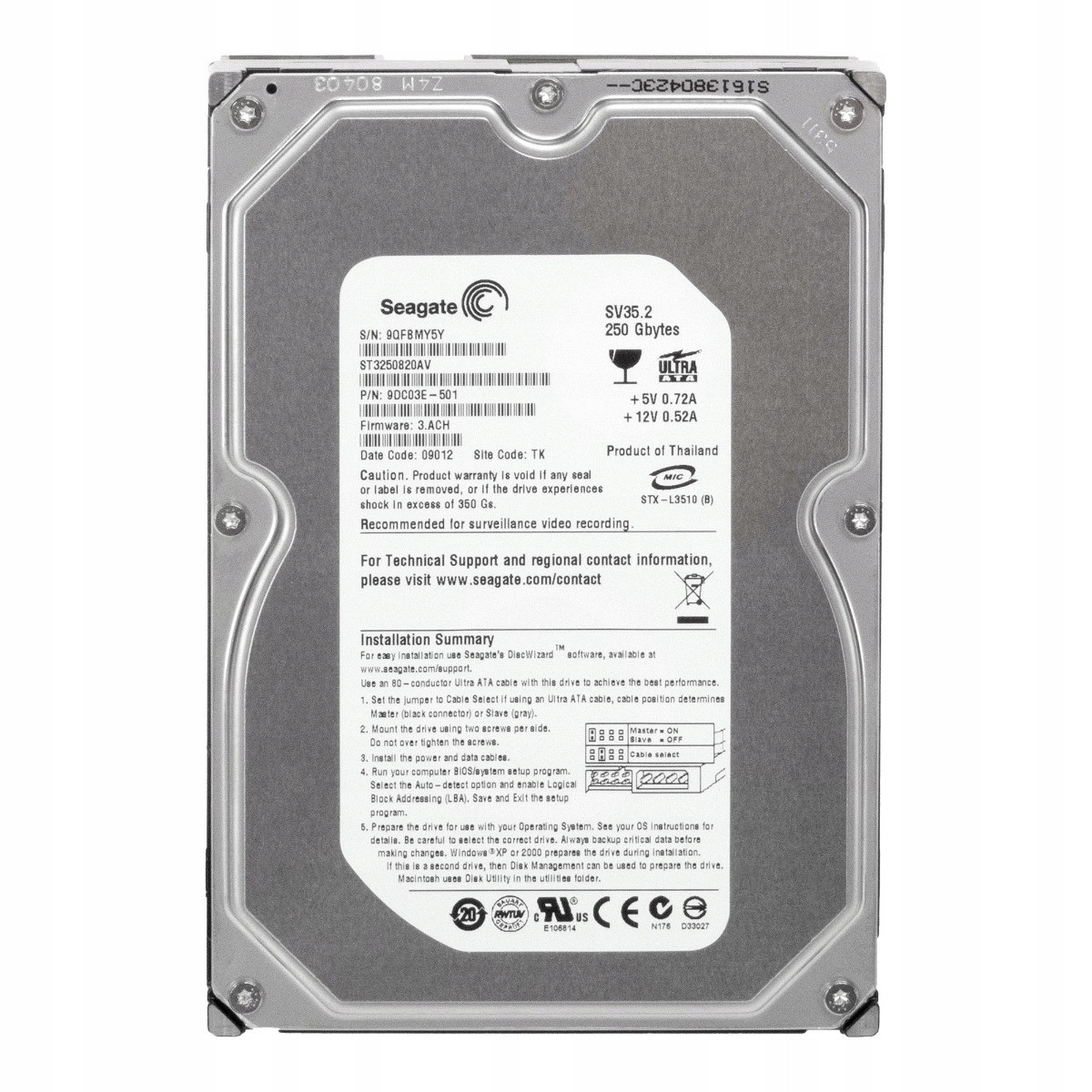 Seagate SV35.2 250GB 7,2K 8MB Ata 3,5'' ST3250820AV