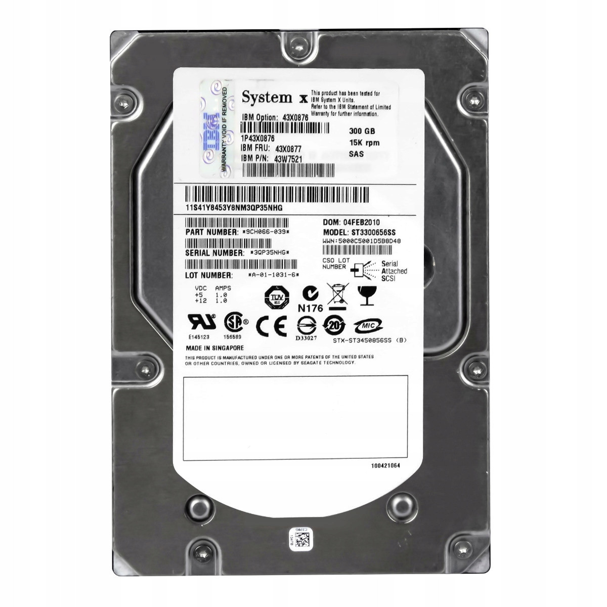 Ibm 43X0877 43W7521 300GB 15K 16MB SAS-1 3,5'' ST3300656SS