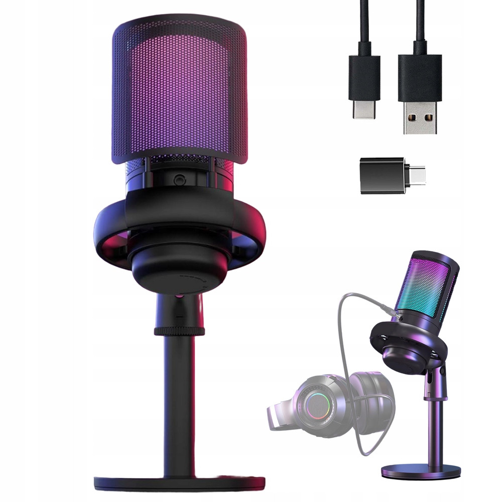 Studiový Mikrofon Usb Jack Kondenzátorový Herní Stativ Filtr Velká Sada