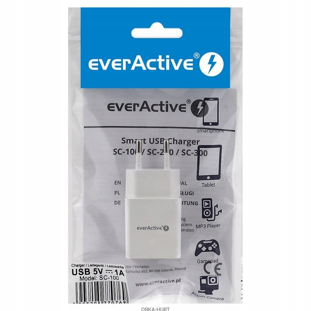 EverActive Nabíječka do sítě 230V 1xUSB 1A bílá