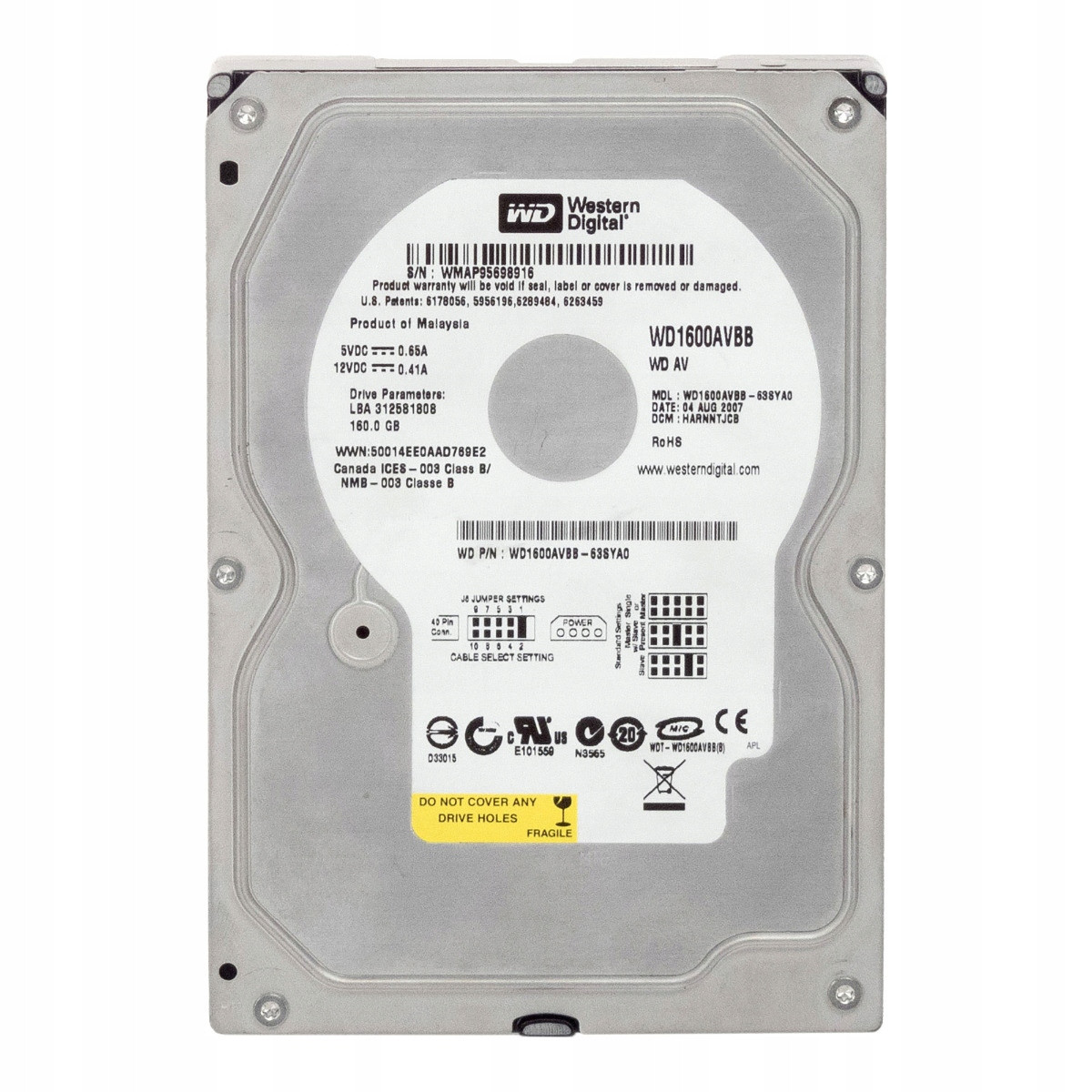 Wd Av 160GB 7,2K 2MB Ata 3,5'' WD1600AVBB