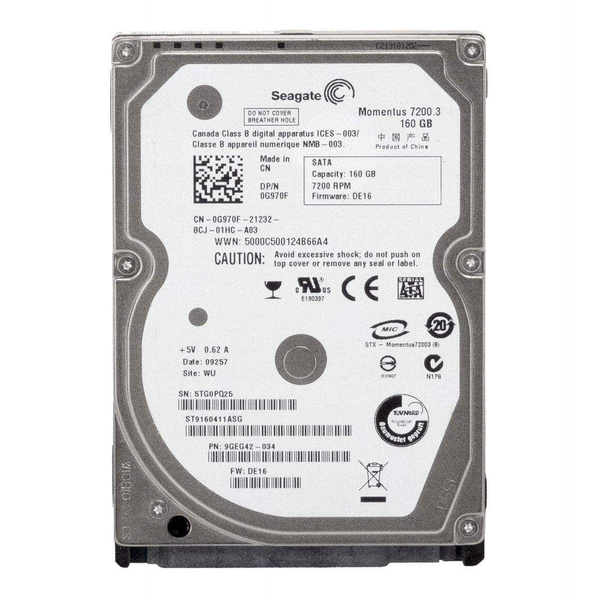 Dell 0G970F 160GB 7.2K 16MB Sata II 2.5'' ST9160411ASG