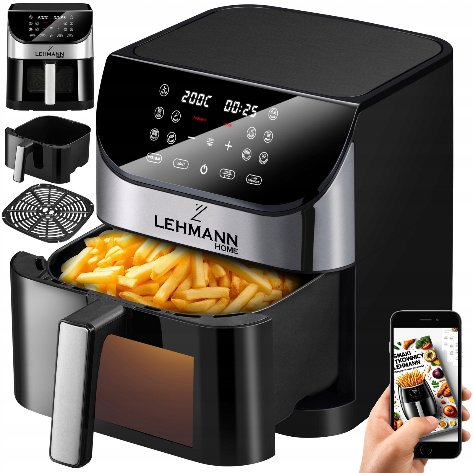 Fritéza Bez tuku Fritéza Air Fryer Velká 12 Programů 6l 1500W