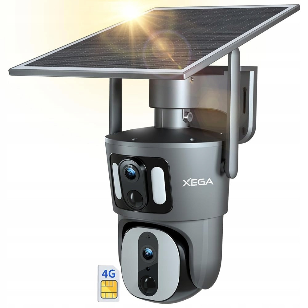 Venkovní Solární Kamera Otočná Na Sim Kartu 4G 2 Objektivy