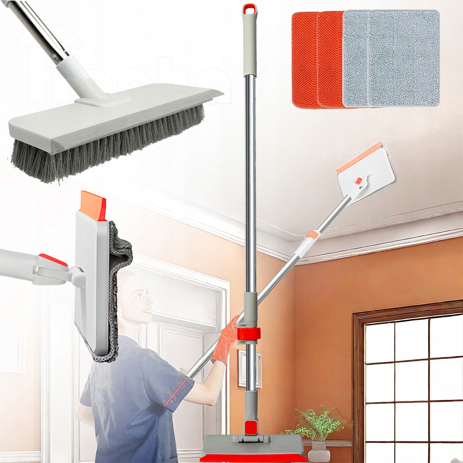 Mop Miotła Szczotka Teleskopowa Mycia Zestaw Do Listew Przypodłogowych
