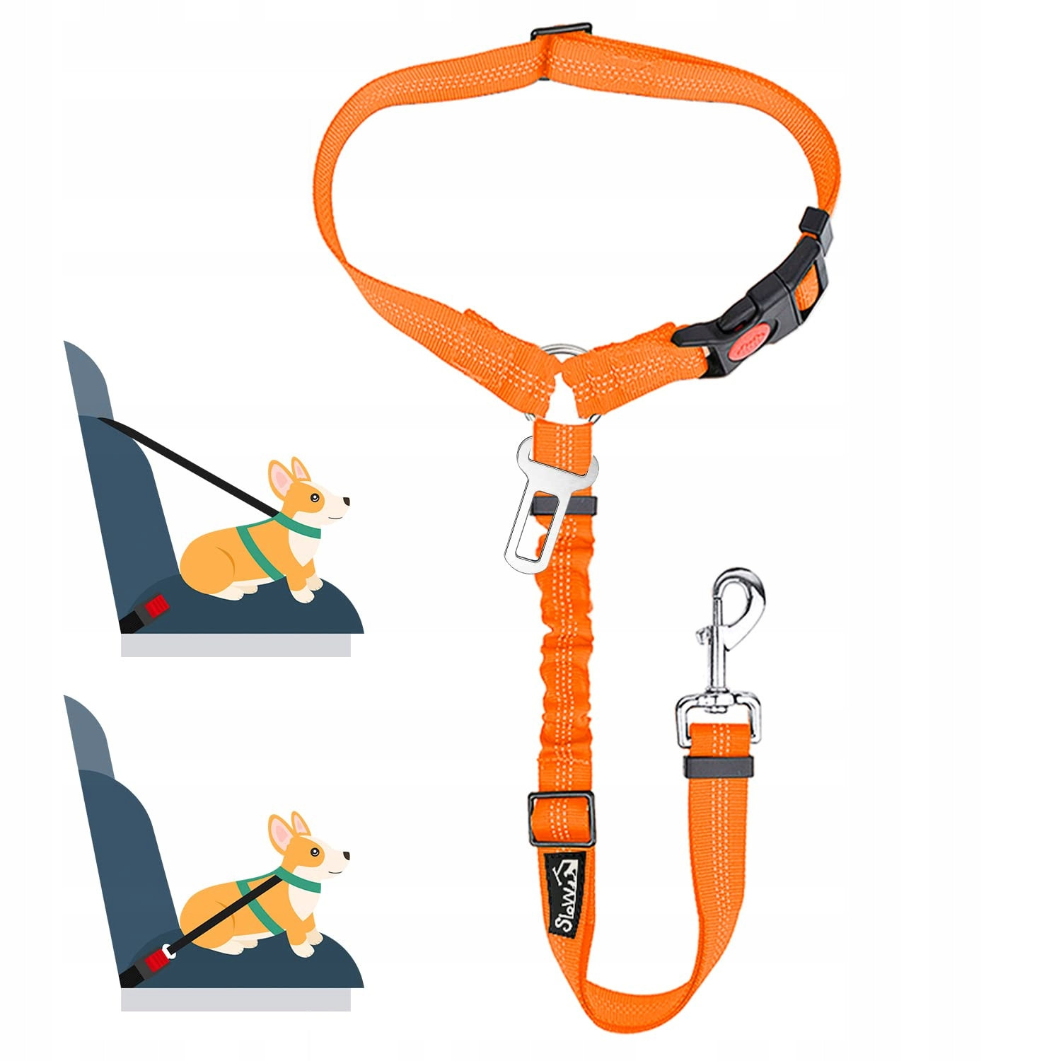 Slowton Pás pro psa do auta 2v1 Nastavitelný Odrazový