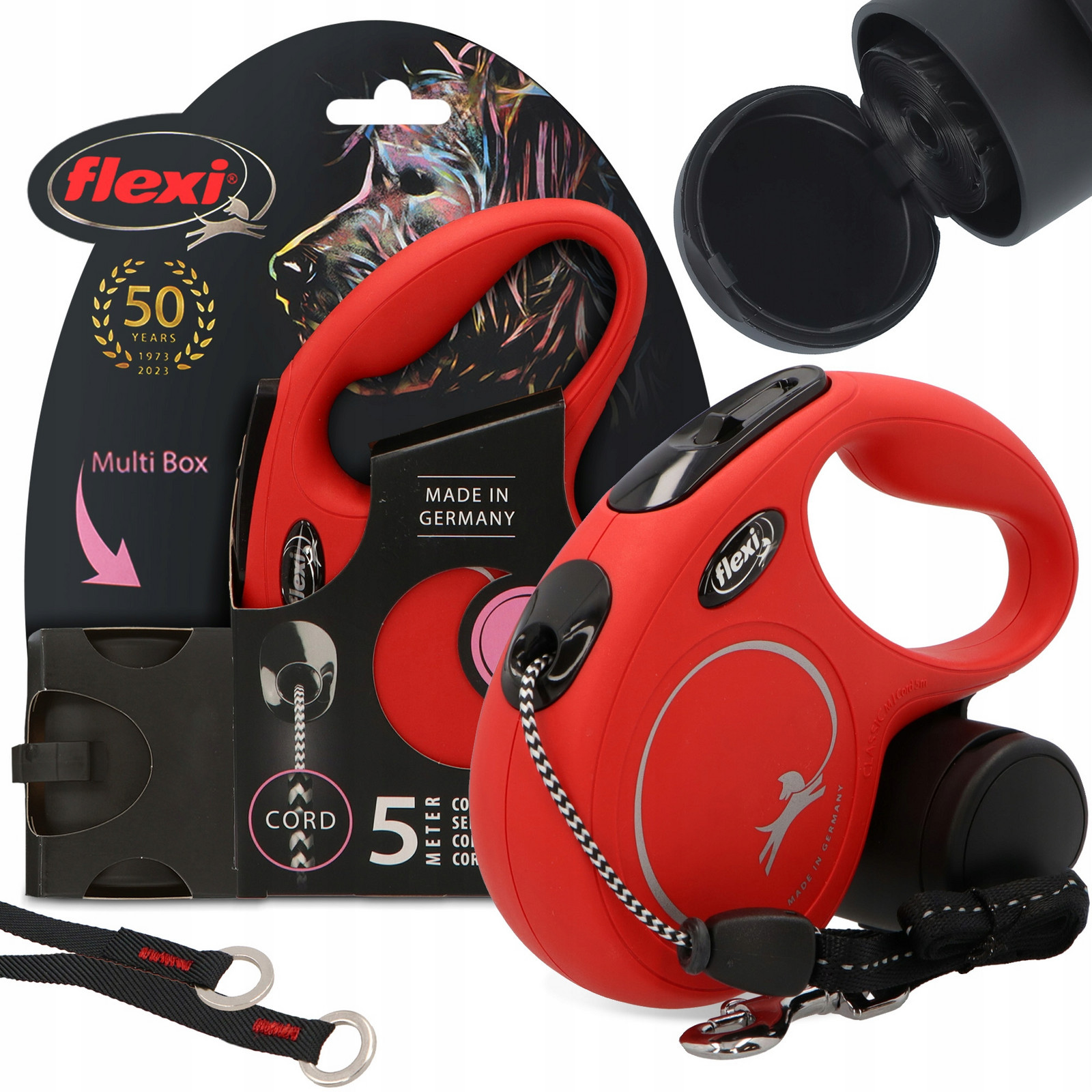 Vodítko Psa Automatické Flexi Lanko 5m Nádoba 80x Sáčky Na Psí Exkrementy