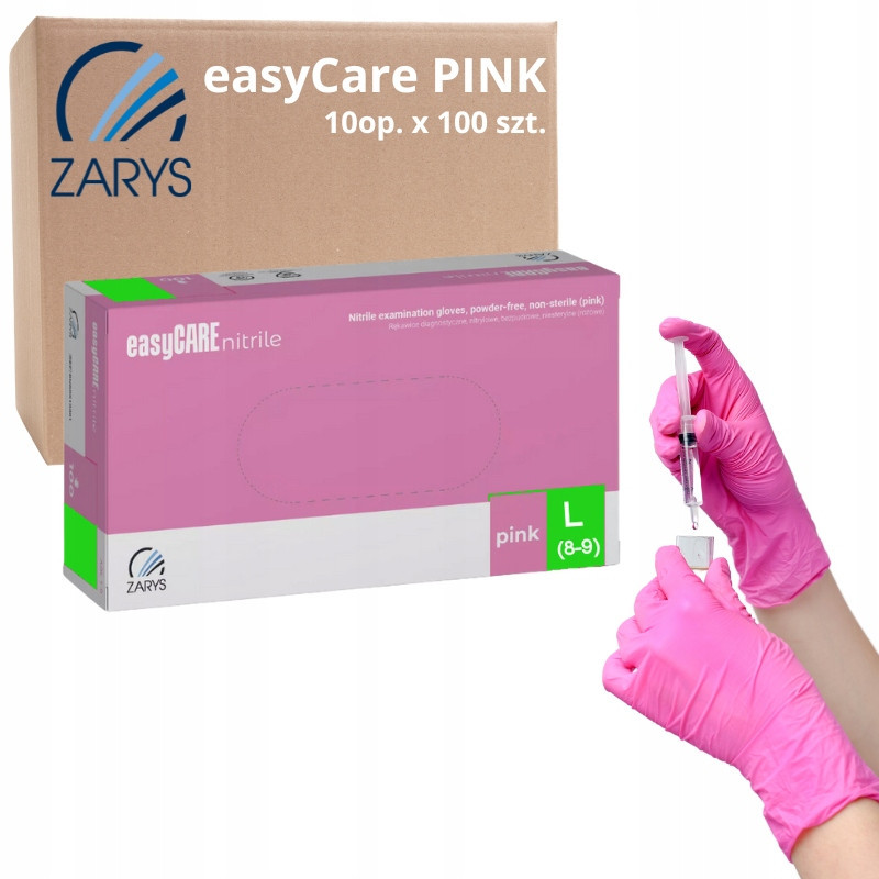Nitrilové rukavice Bezpudrové easyCARE Růžové L 1000 ks (karton)
