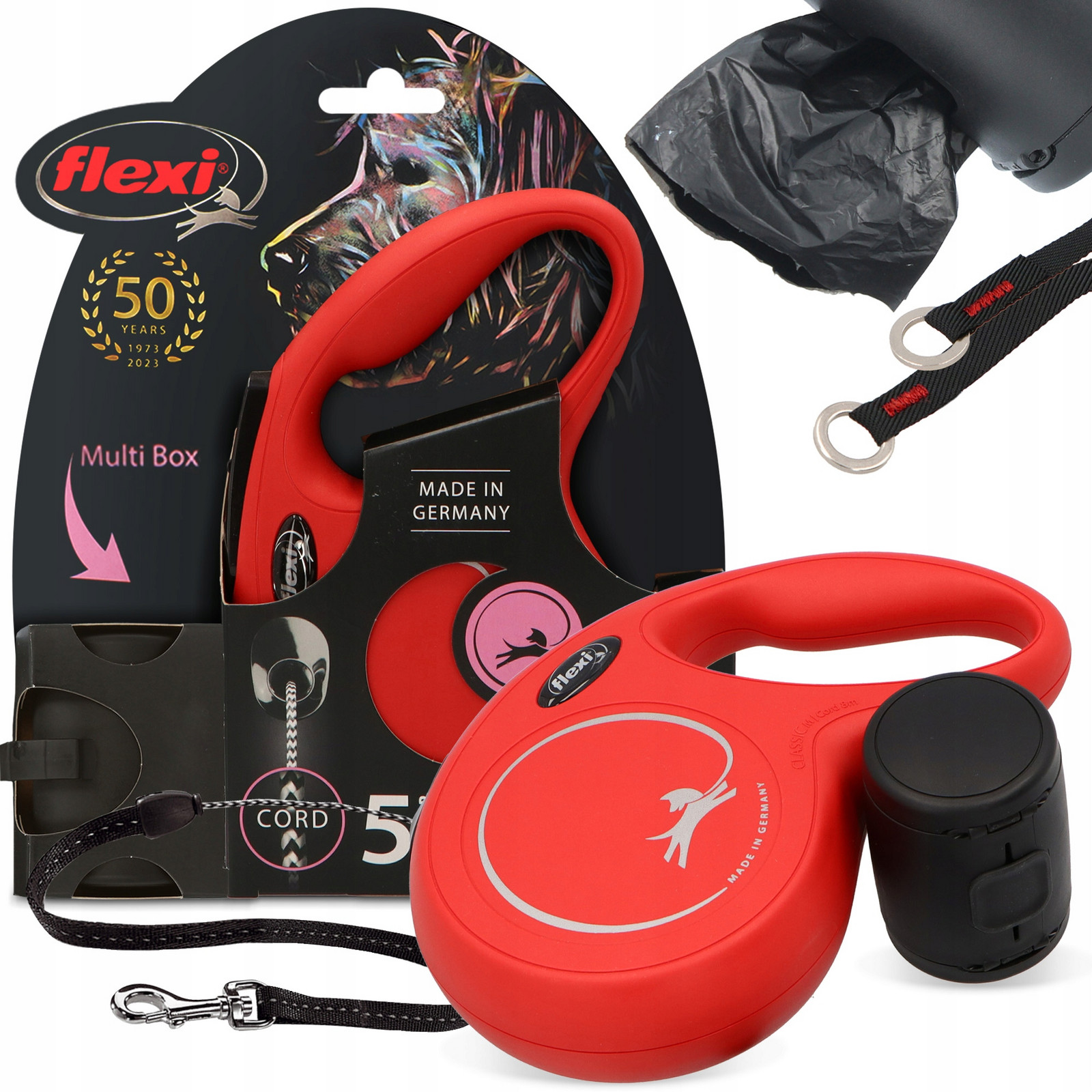 Vodítko Automatické Psa 5m 20kg Lanko Dóza Multi Box Sáčky Pochoutky