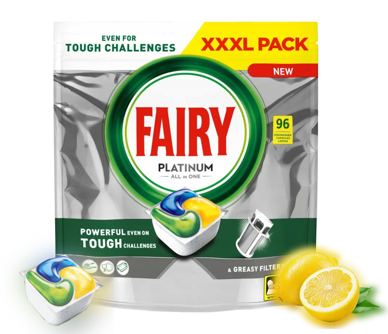 Fairy Kapsle Platinum All In One S Funkcí Soli Citron Pack 96 Kusů