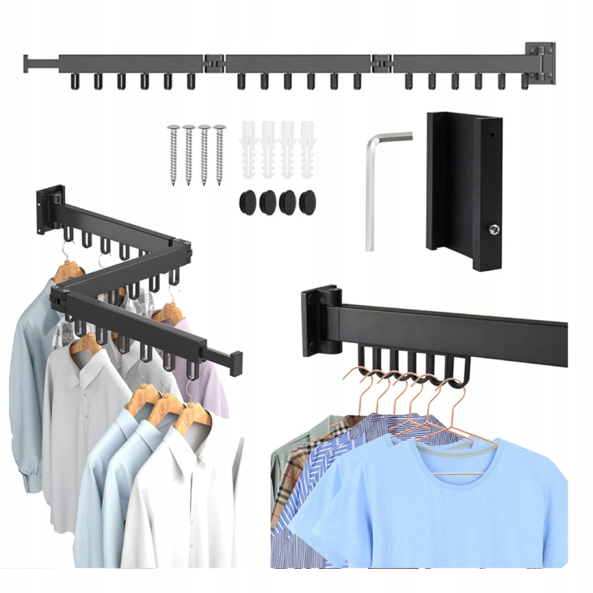 Nástěnný Držák Skládací Na Tři Části Délka 120 CM 18 Háčků