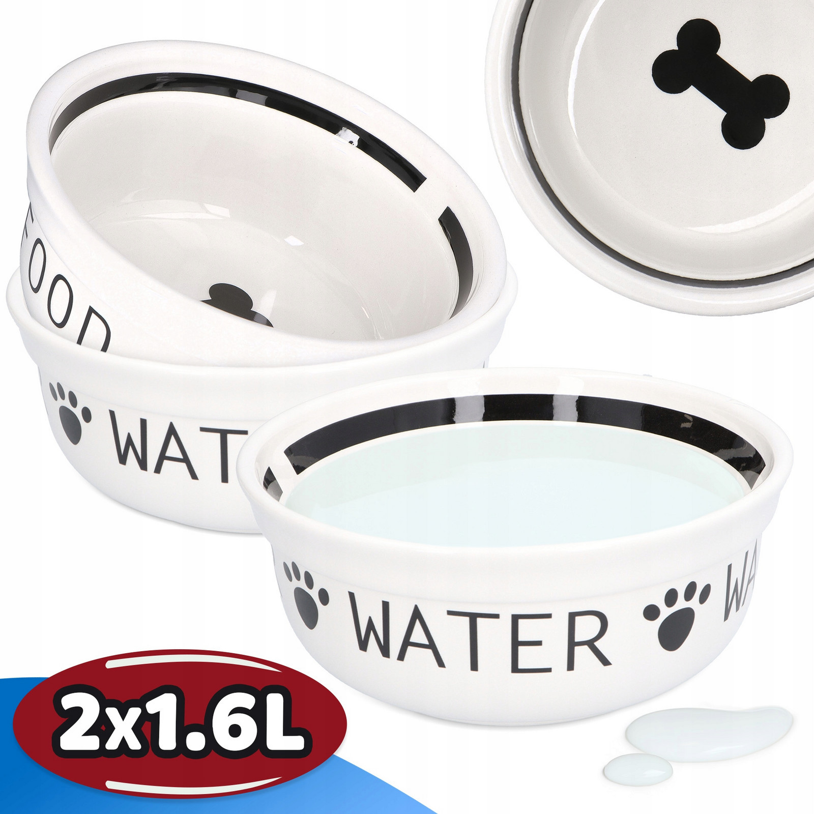 2x Miska Psa Štěněte 1,6 Dvojitá Keramická Misky na Vodu Krmivo Set