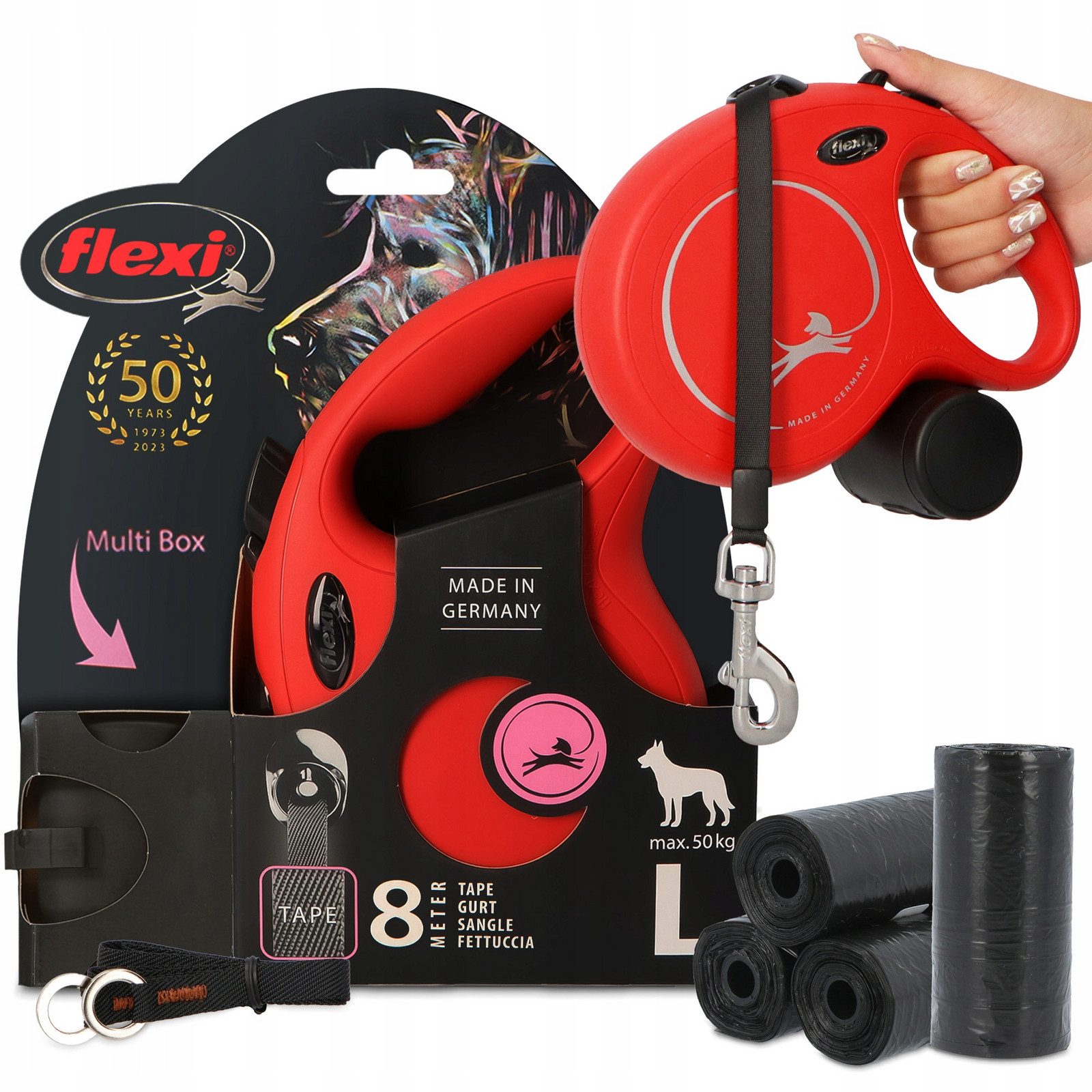 Vodítko Psa Automatická Páska Zámkem 8m Multi Box 80x Sáčky Psí Exkrementy