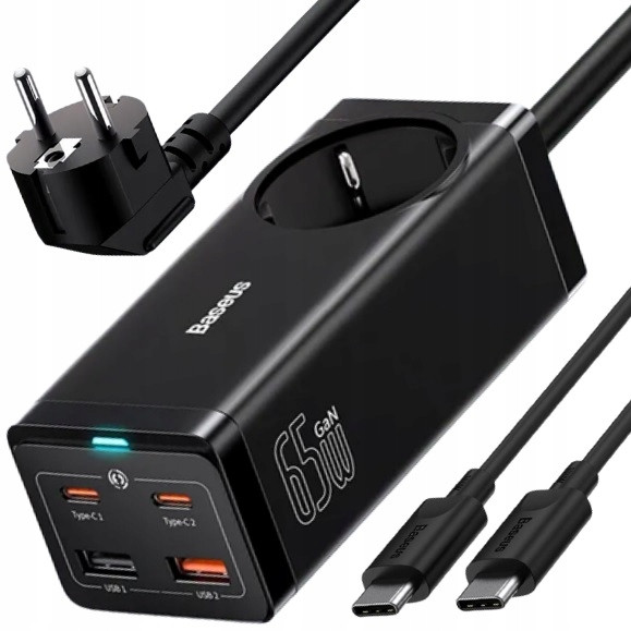 Baseus Nabíječka Zásuvková Lišta Ac 230V Napájecí Adaptér 4x Usb Usb-c Pd 65W