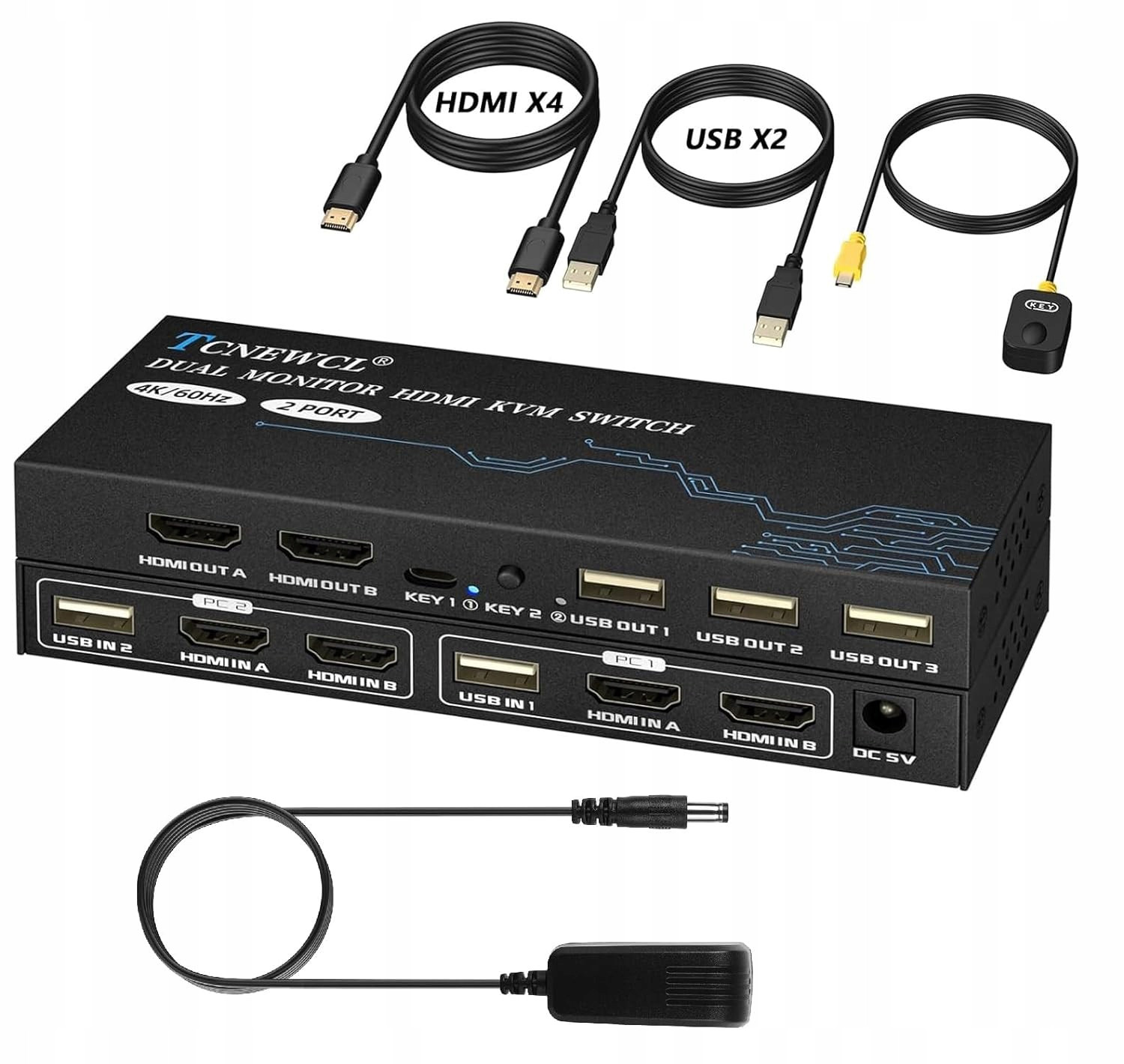 Kvm switch Hdmi Tcnewcl, 2 porty, 4 Hdmi, 2 Usb