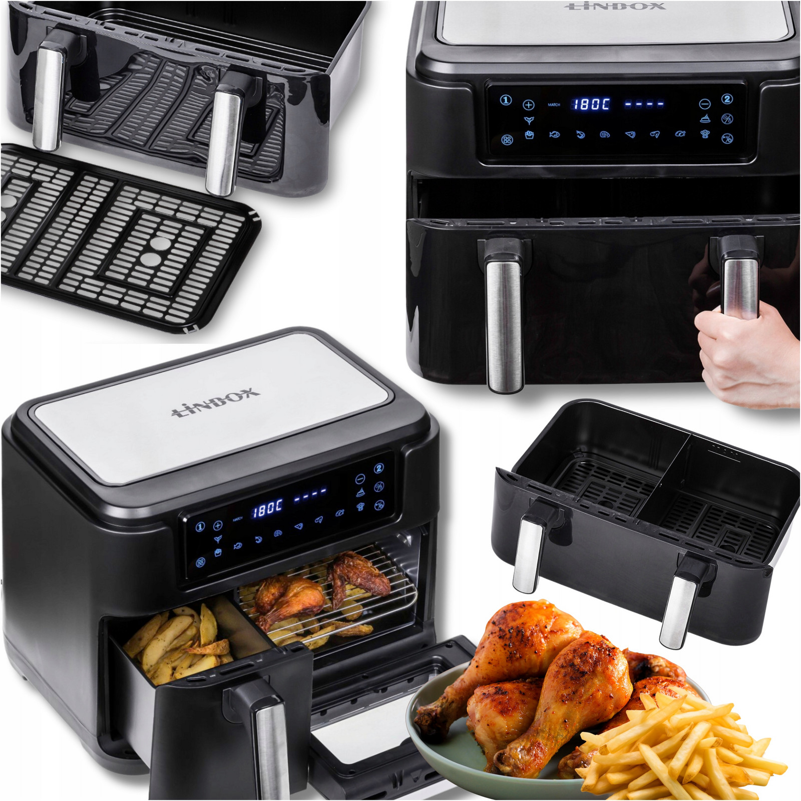 Fritéza bez tuku Air Fryer 2400W 12L Velká Fritéza 4v1 silná XXL