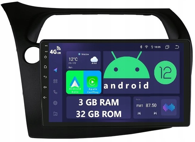 Navigace 2DIN Rádio Android Honda 8 VIII Ufo 3/32 Gb Dsp Carplay Lte