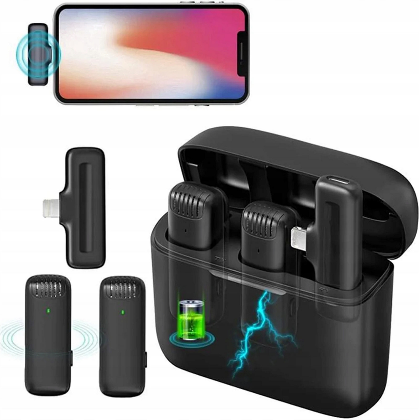 Bezdrátový mikrofon Kravatový Duální J13 pro Usb C telefon IPhone