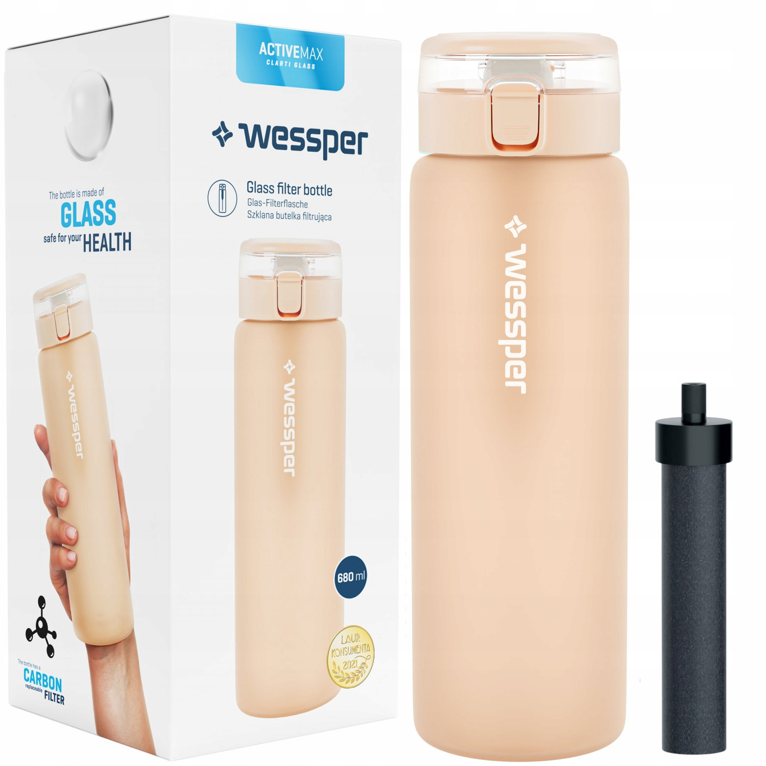 Láhev na filtraci vody Wessper ActiveMax Clarti 0,68l béžová 1x Filtr