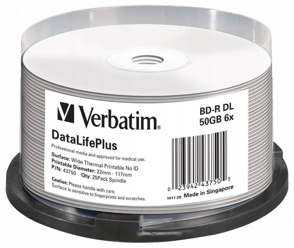 Disky Verbatim Bd-r DL Wide Thermal Printable Hard Coat 50GB cake 25 Ks.