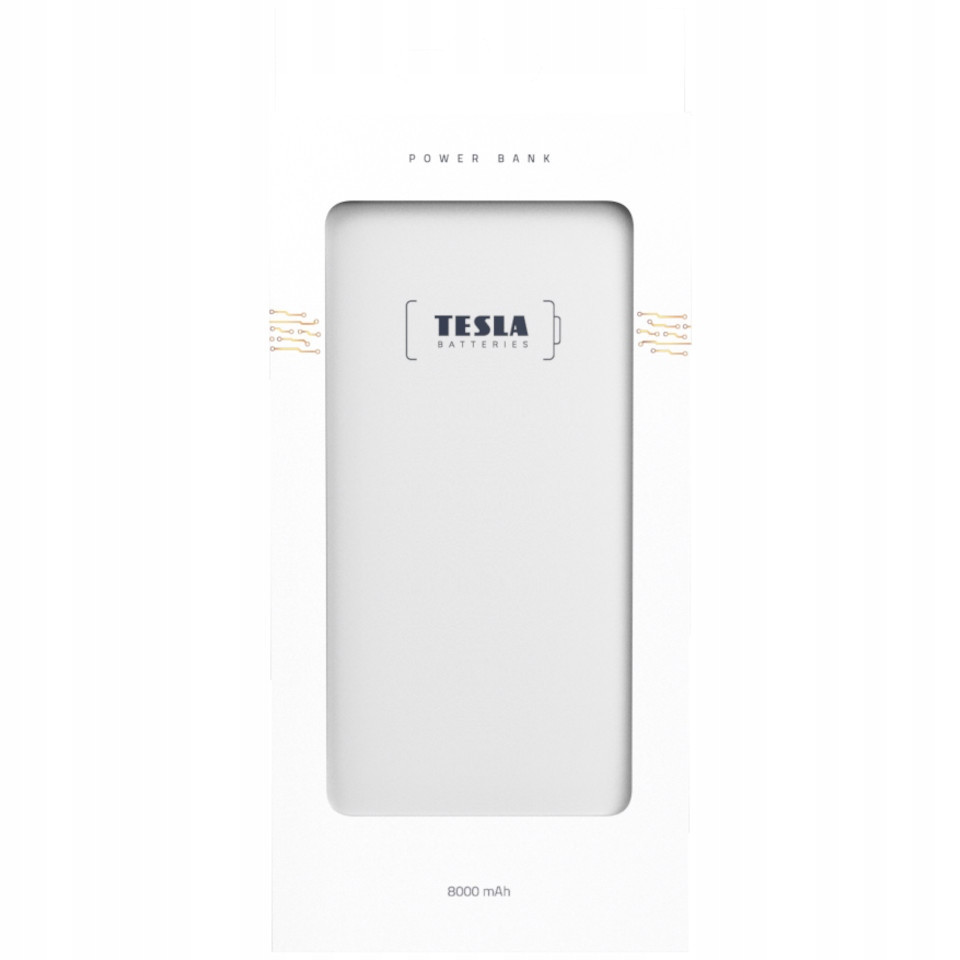 Bílá Powerbanka Tesla 8000mAh 40W 2,1A microUSB Usb-c Lightning Silná