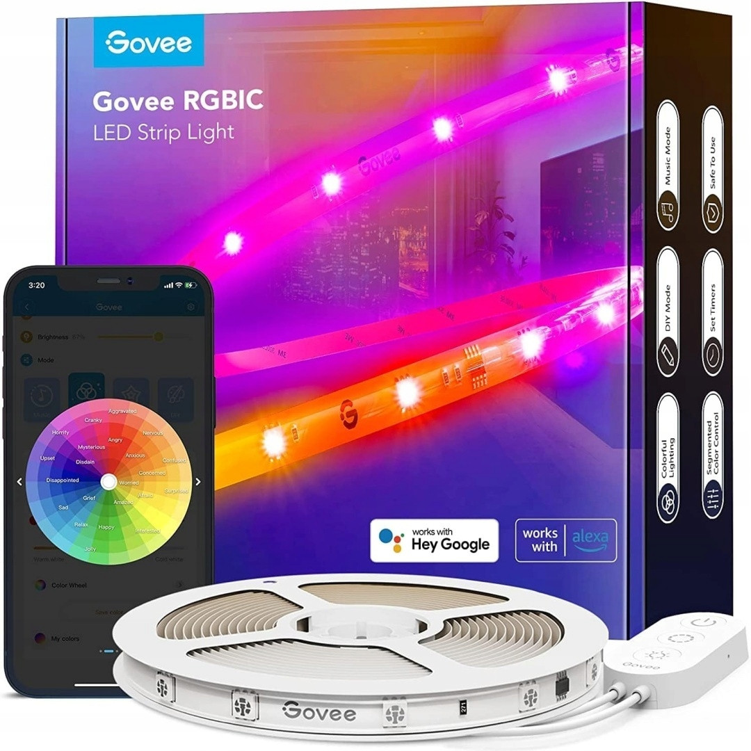 Led Pásek Govee H619A Ovládání Barev Rgb Led Strip Light 5M Aplikace