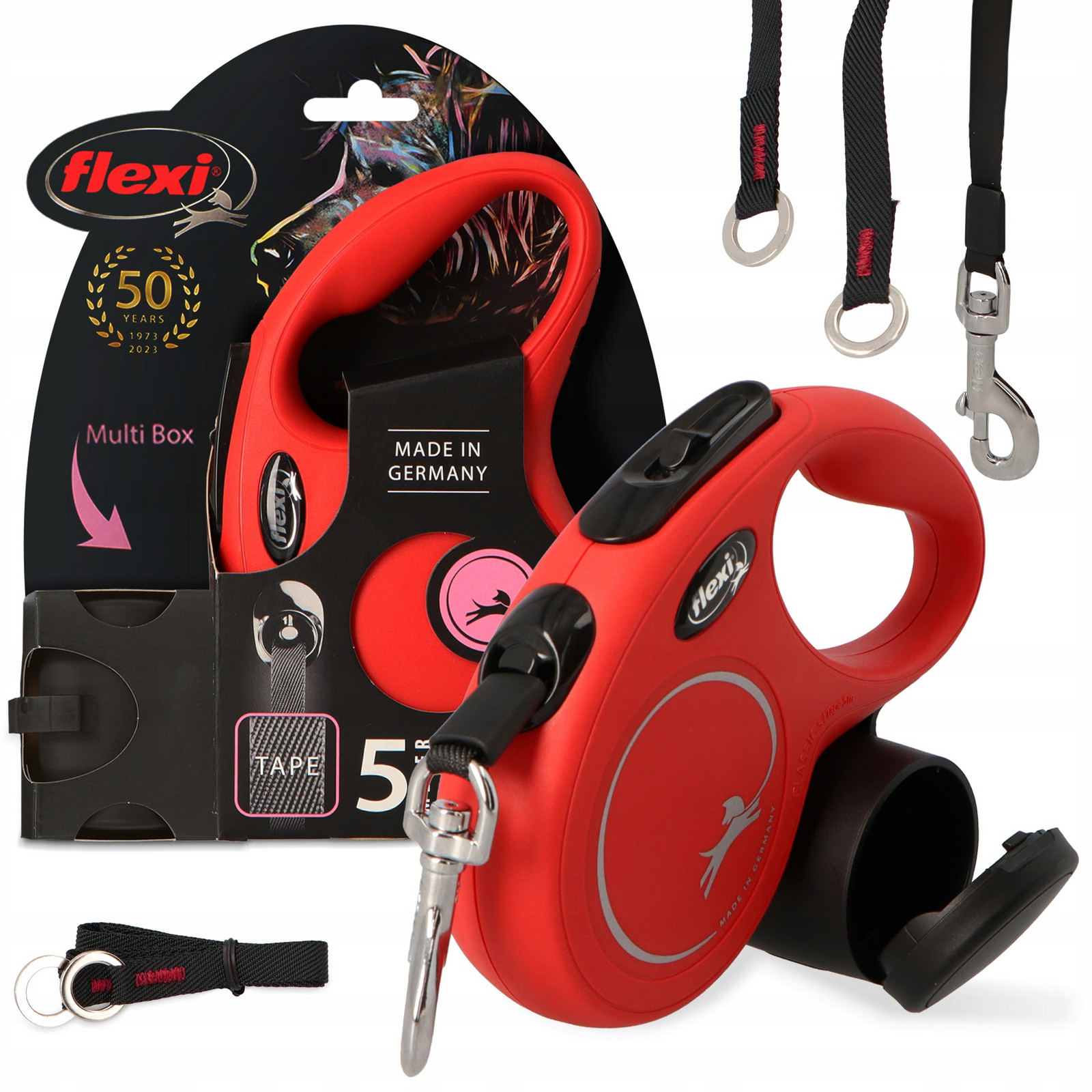 Vodítko Psa Kočky Automatické 15kg 5m Páska Nádoba sáčky na psí exkrementy