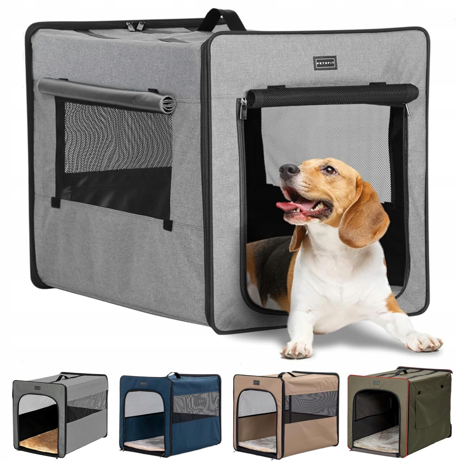 Petsfit Skládací Přepravka pro střední psy s polštářem 61x46x53.5cm Šedá