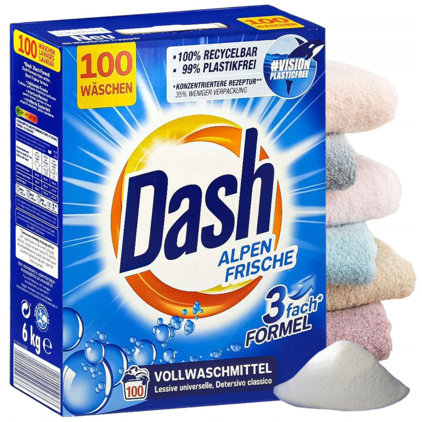 Dash Alpen Frische 100 praní 6kg 3v1 německý prášek na bílé prádlo