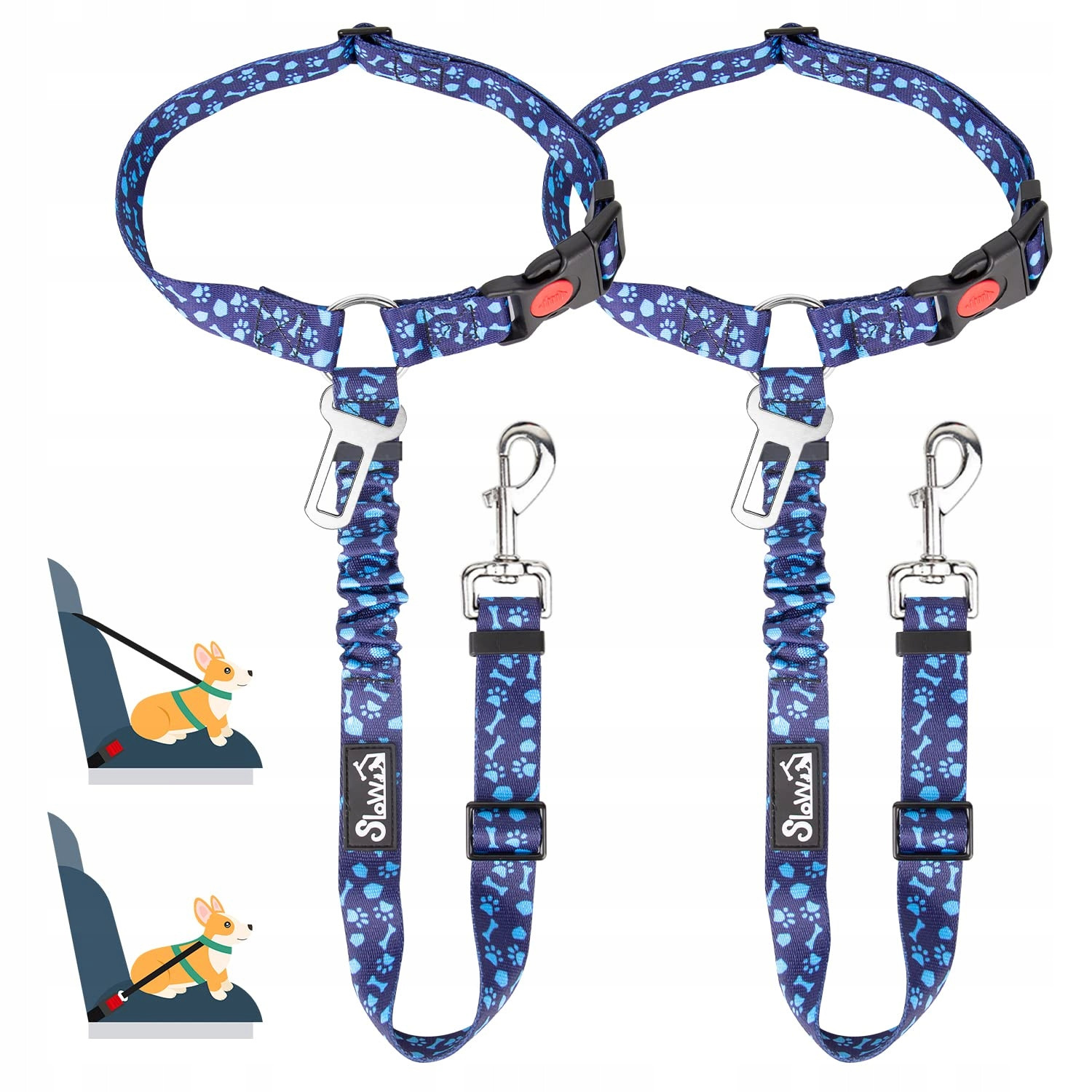 Slowton Pás do auta pro psa Nastavitelný Odrazová modrá