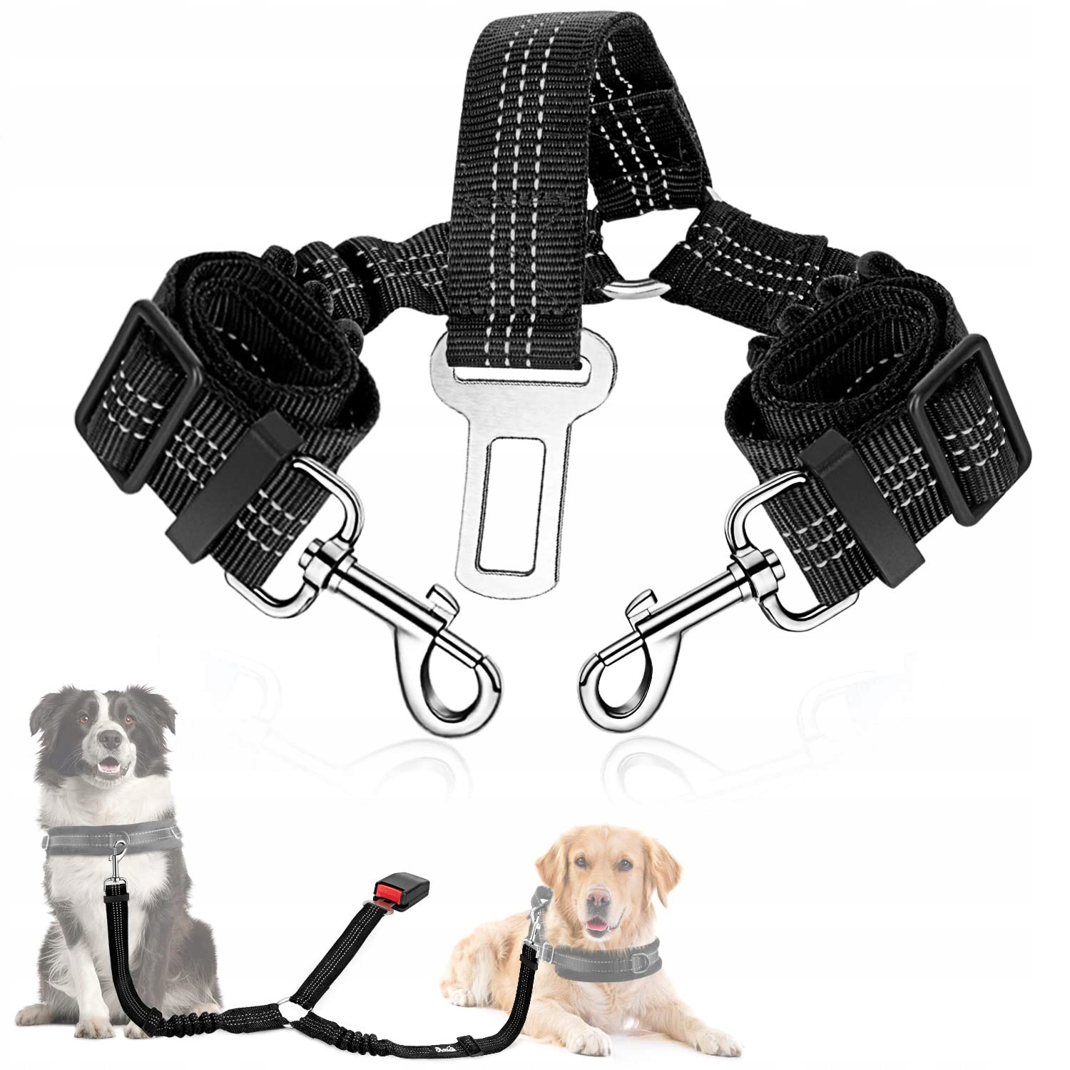 Slowton Pás do auta pro psa Nastavitelný Reflexní Bezpečný Černý