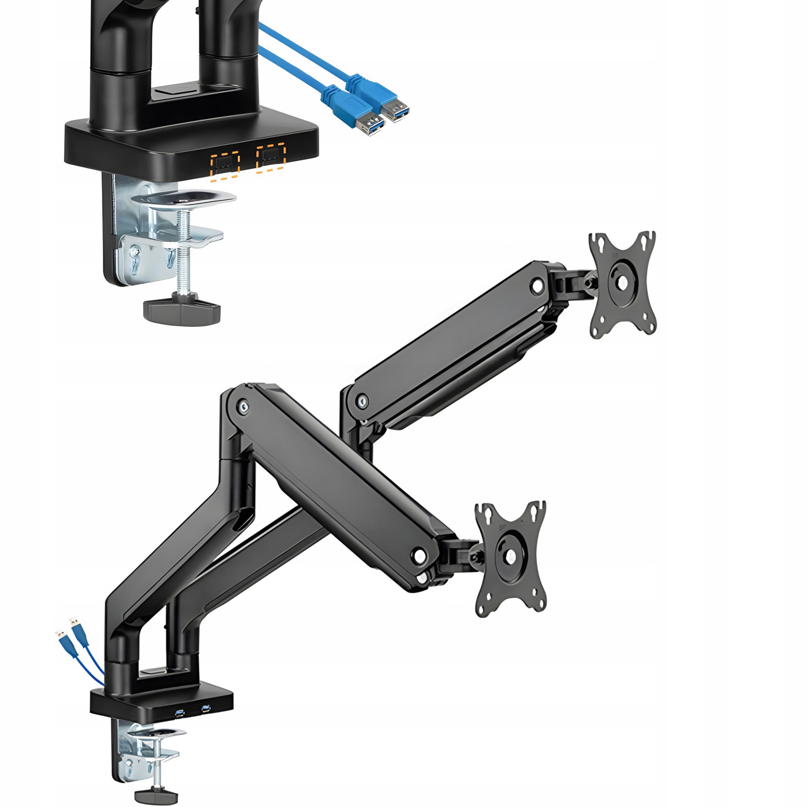 Dvojité Rameno Pro Monitory Na Stůl Standard Vesa 2x Usb V Základně