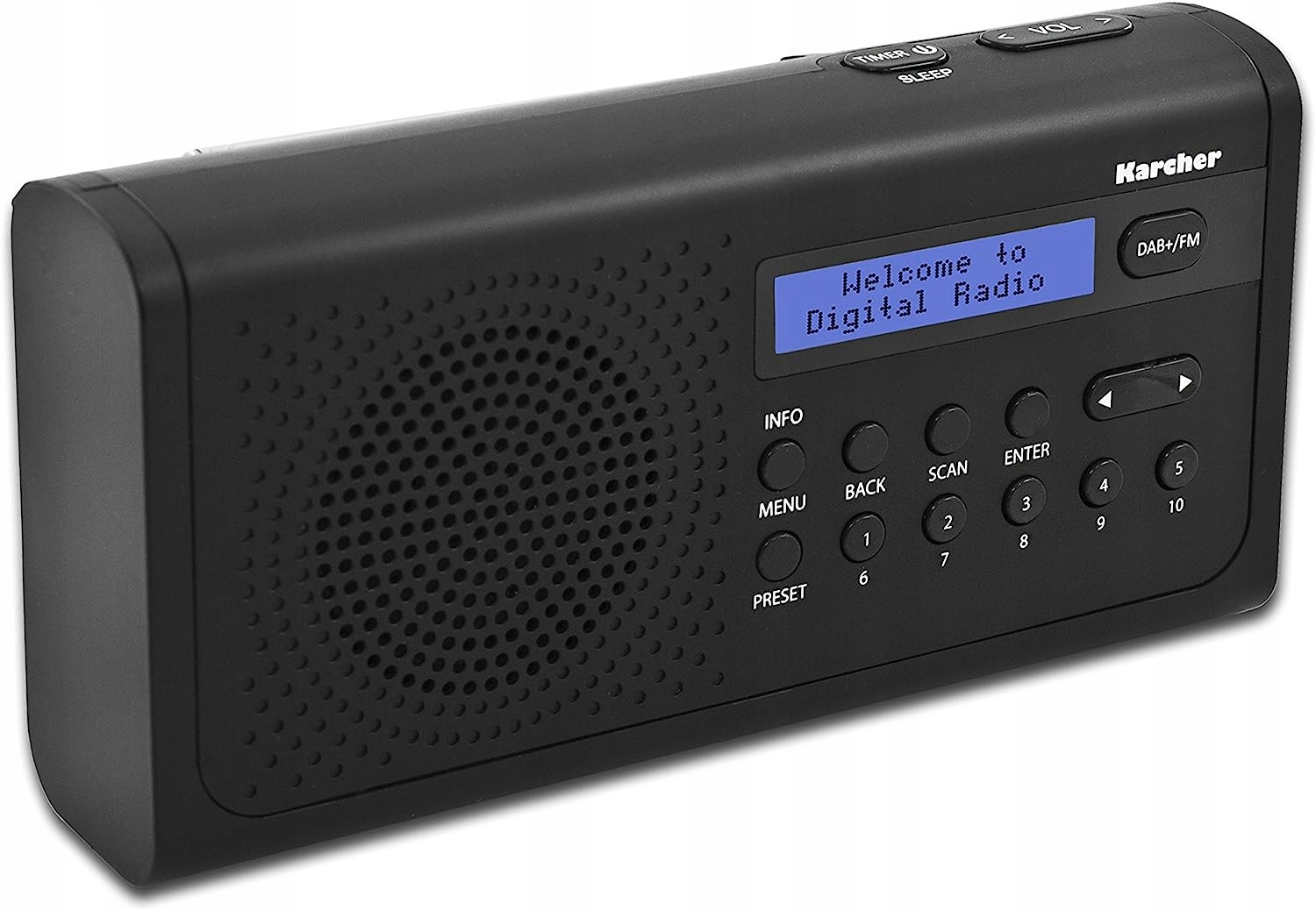 Karcher Dab 2405 Fm Rádio Dab+ Am Mw síťovo-bateriový LCD budík