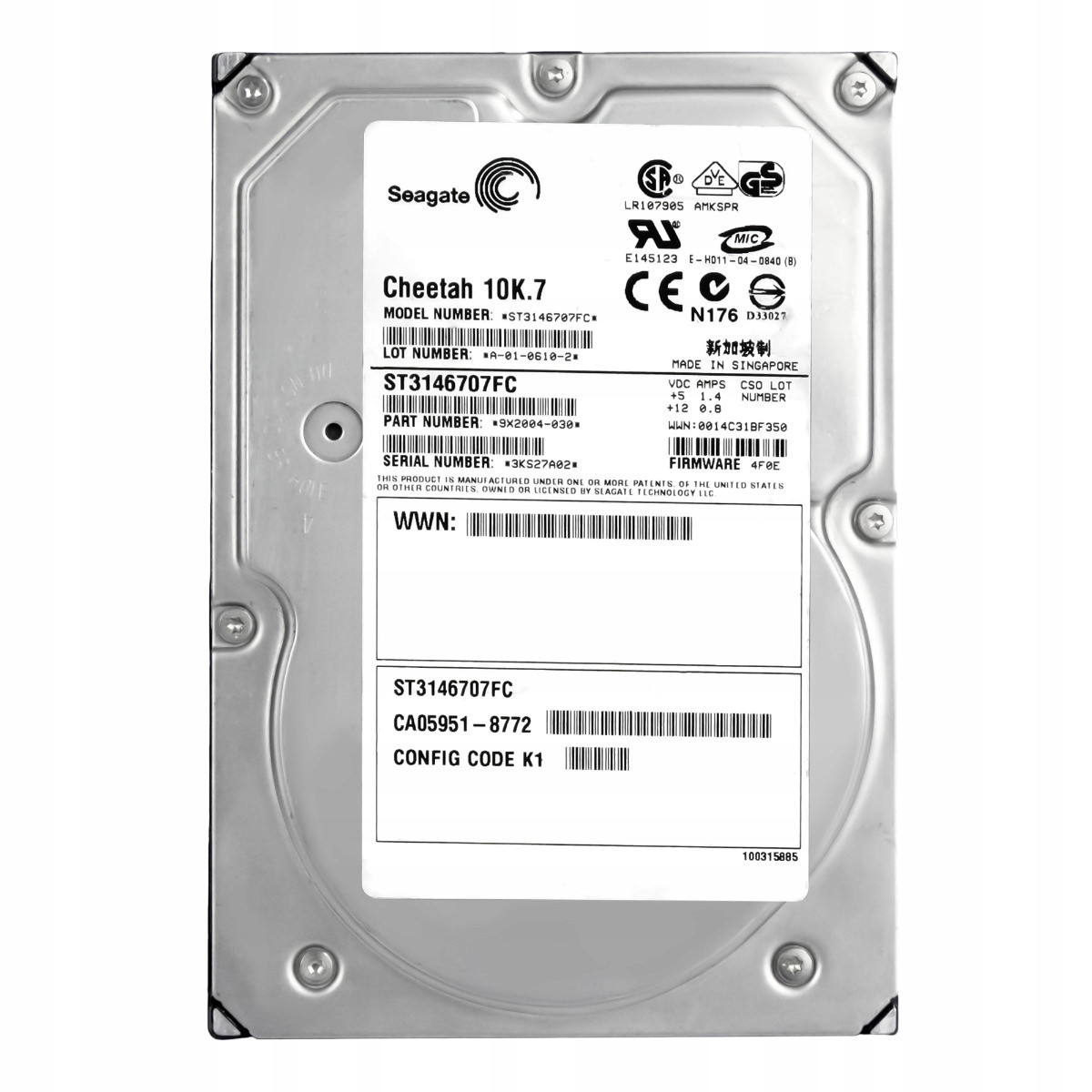 Fujitsu CA05951-8772 146GB 10K 8MB Fc 3,5'' ST3146707FC