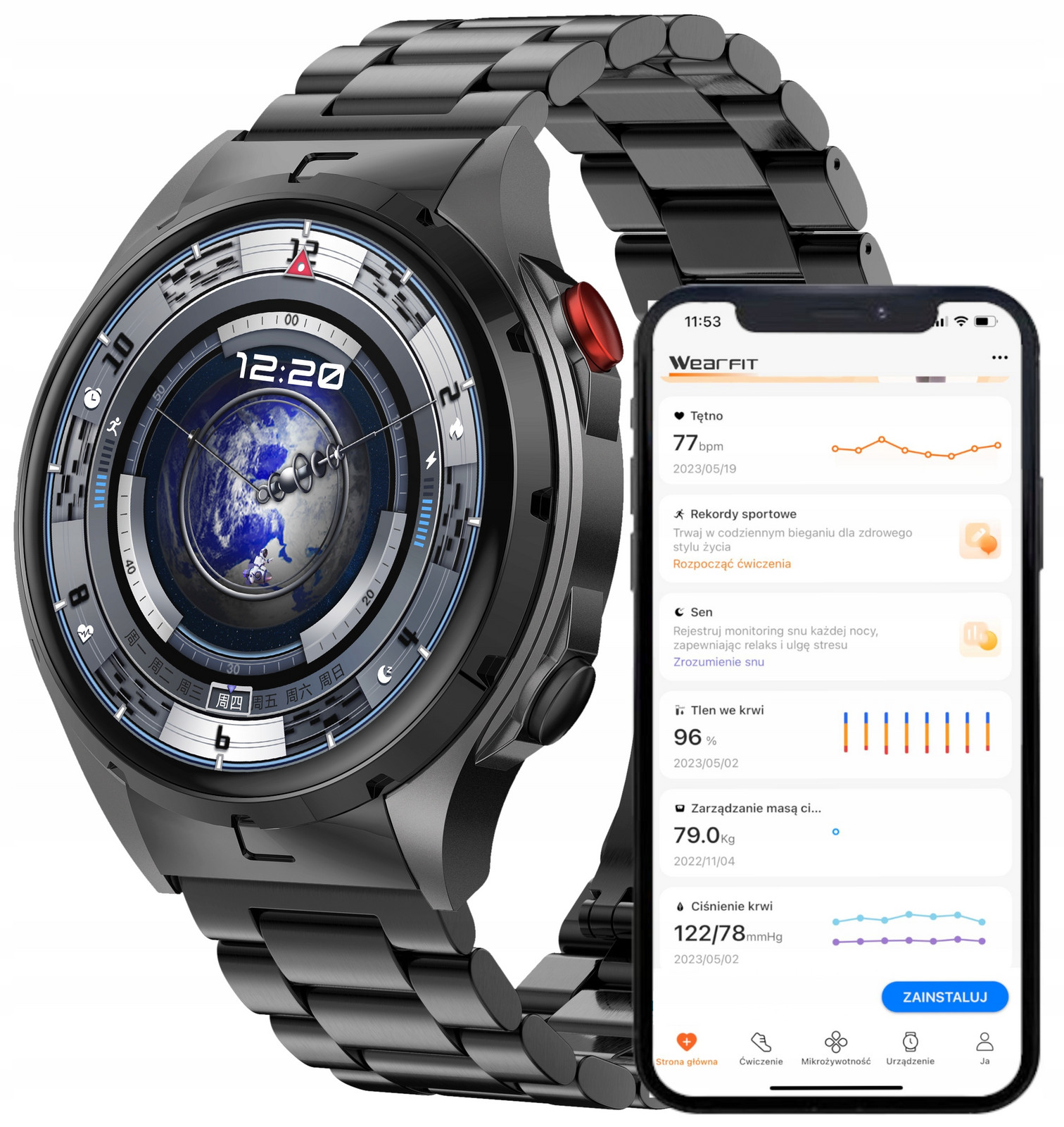 Chytré Hodinky Nfc Platby Hodinky Amoled Černá Srdeční tep Tlak Smart Watch