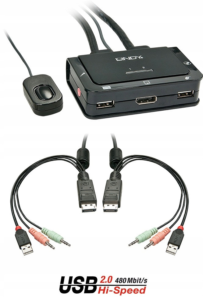 Lindy 42343 2portový KVM-Display Port Usb 2.0 a Audio