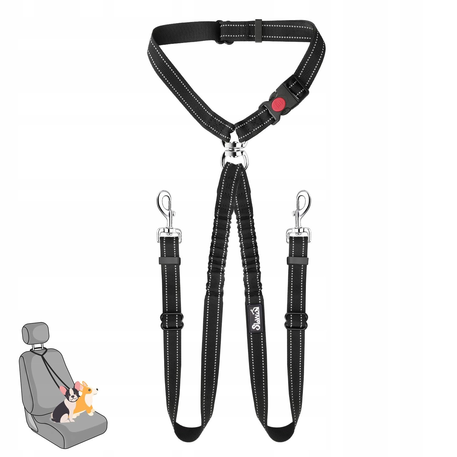 Slowton Dvojitý bezpečnostní pás pro psy do auta pro 2 psy