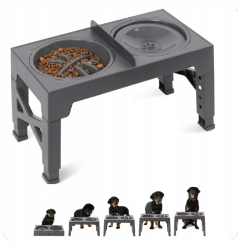 2v1 Dvojitá Miska Pro Psa Nechlapící Stojan Nastavitelná Výška