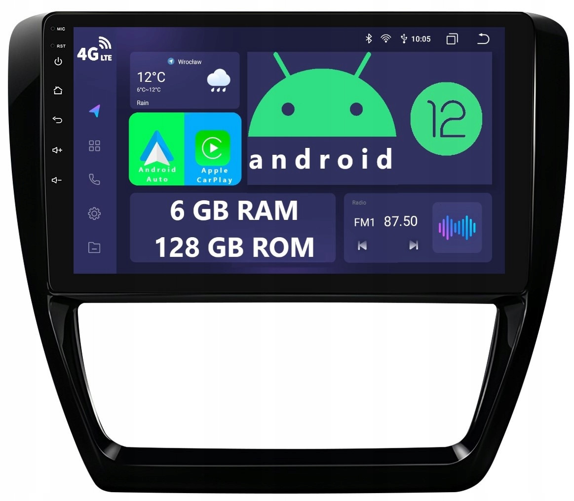 Navigace 2DIN Rádio Android Volkswagen Jetta 6 6/128 Gb Dsp Carplay Lte